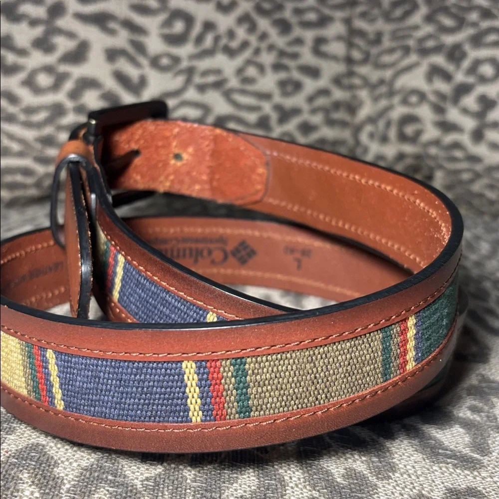 Columbia wide leather belt with Guatemalan fabric inlay bohemian belt LG 38-40